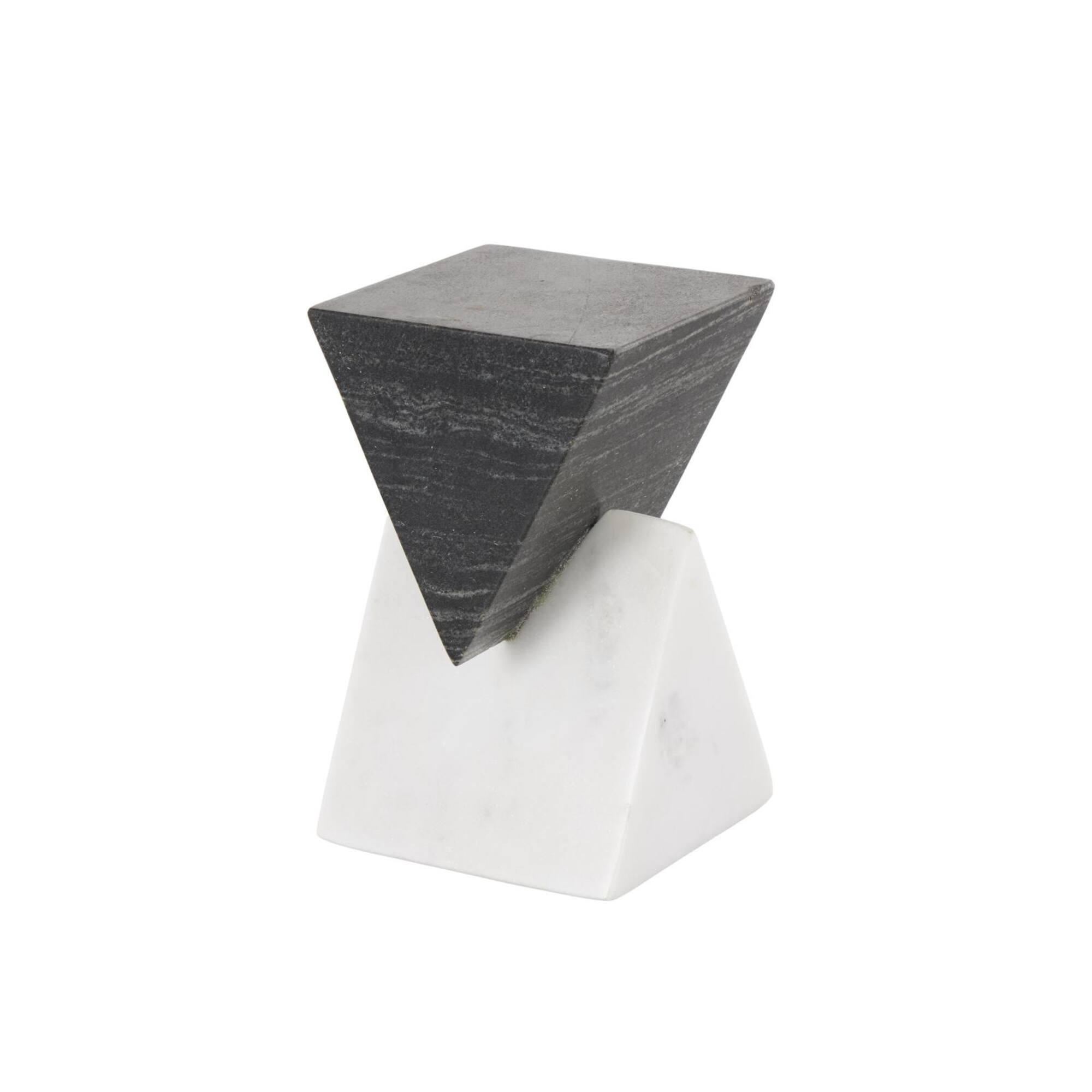 6.5" White & Black Marble Geometric Stacked Pyramid Sculpture